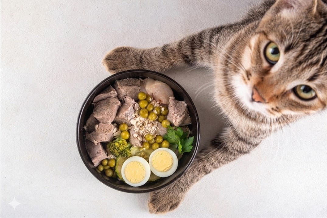 Selbstgekochtes für die Katze mit gegartem Fleisch